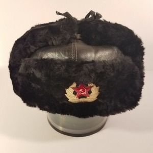 Vintage Soviet USSR Black Fur Ushanka Cap Soft Leather Shell Quality Custom Made